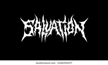 Salvation" in a sharp, jagged metal typography style. The white lettering features aggressive spikes and chaotic energy, creating a dark and intense visual impact