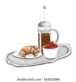 salver with croissants and tea