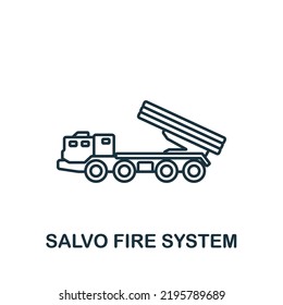 Salvo Fire System Symbol. Line simple line Weapon Symbol für Vorlagen, Webdesign und Infografiken