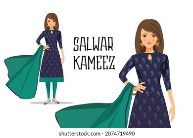 salwar kameez, womens indian clothing, illustration, vector