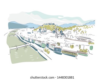 Salzburg Austria Europe vector sketch city illustration line art