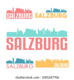 Salzburg Austria Flat Icon Skyline Vector Silhouette Design Set