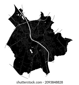 Salzburg, Austria, high resolution vector map with city boundaries, and editable paths. The city map was drawn with white areas and lines for main roads, side roads and watercourses on a black.