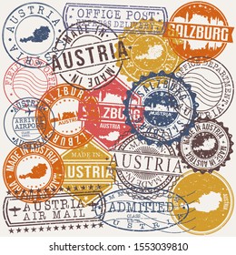 Salzburg Austria Set of Stamps. Travel Stamp. Made In Product. Design Seals Old Style Insignia.