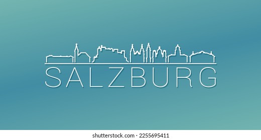 Salzburg, Austria Skyline Linear Design. Flat City Illustration Minimal Clip Art. Background Gradient Travel Vector Icon.