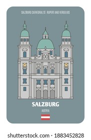 Salzburg Cathedral St. Rupert and Vergilius, Austria. Architectural symbols of European cities. Colorful vector 