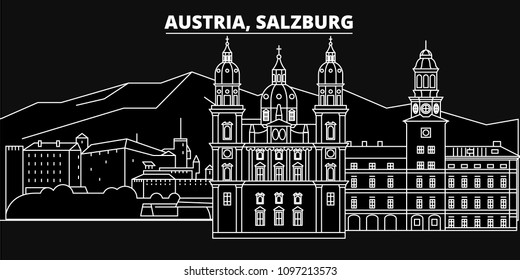 Salzburg silhouette skyline. Austria - Salzburg vector city, austrian linear architecture, buildings. Salzburg travel illustration, outline landmarks. Austria flat icons, austrian line banner
