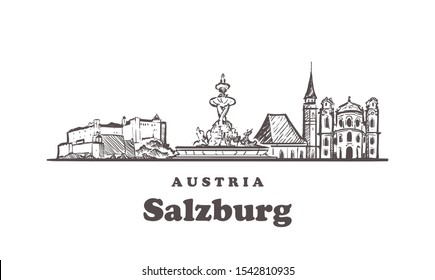 Salzburg sketch skyline. Salzburg, 
Austria hand drawn vector illustration. Isolated on white background. 