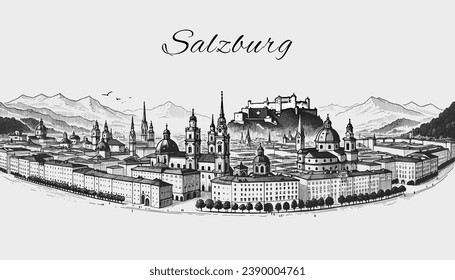 Skyline-Panorama-Vektorgrafik Salzburg