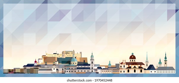 Salzburg skyline vector colorful poster on beautiful triangular texture background 