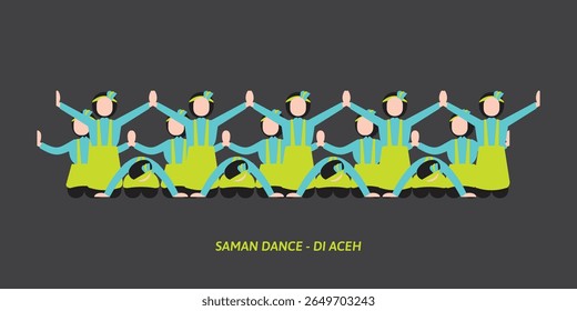 Saman Dance Vector Illustration – Traditional Acehnese Group Dance from Indonesia