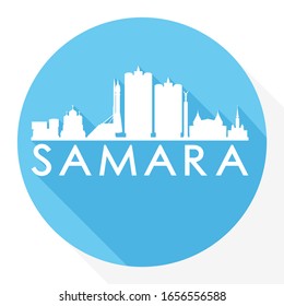 Samara, Samara Oblast, Russia Flat Icon. Skyline Silhouette Design. City Vector Art Famous Buildings.