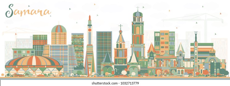 Samara Russia City Skyline with Color Buildings. Vector Illustration. Business Travel and Tourism Concept with Modern Architecture. Samara Cityscape with Landmarks.