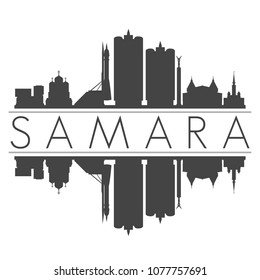 Samara Russia Skyline Vector Art Mirror Silhouette Emblematic Buildings