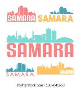 Samara Russian Federation Flat Icon Skyline Vector Silhouette Design Set