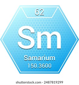 Samarium (Sm) (062) Lanthanide - Fundamental Chemical Element, Periodic Table in Chemistry Symbol, Name, Atomic Mass, Number, Chemistry Hexagon Logo Icon Design, White Background