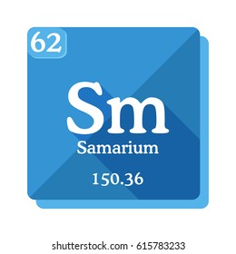 Samarium (Sm) - element of the periodic table. Vector illustration in flat style with modern long shadow.