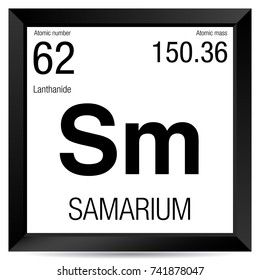 Samarium symbol. Element number 62 of the Periodic Table of the Elements - Chemistry - Black square frame with white background