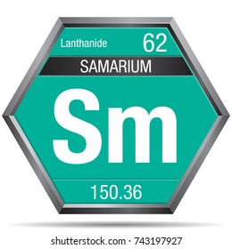 Samarium symbol in the form of a hexagon with a metallic frame. Element number 62 of the Periodic Table of the Elements - Chemistry 