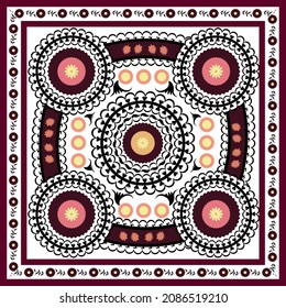 Samarkand suzani carpet - traditional art in Uzbekistan, Urgut stile rug, used as home interior element, nowadays can using in home decor and fashion industry.