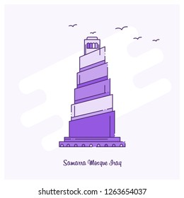 SAMARRA MOSQUE IRAQ Landmark Purple Dotted Line skyline vector illustration