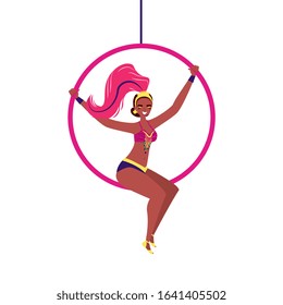 samba dancer with feathers hat on ring isolated over white background. vector illustration
