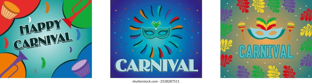 Samba dancers and musicians. Carnival design suitable for carnival events.  Mardi gras carnival. Set flat vector modern illustration 