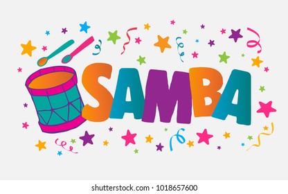 Samba Event in Brazil. Carnival Title With Colorful Party Elements. Travel destination in South America