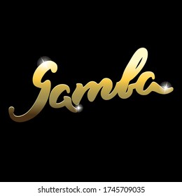 Samba. Hand drawn gold word "Samba" on a black background. Can be used for logo, flyer, invitation or t-shirt print. Vector 10 EPS.