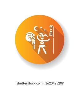 Samba orange flat design long shadow glyph icon. Brazilian carnival in night. Dancing lady in national costume. Ethnic festival. Man playing music. Traditional music. Silhouette RGB color illustration
