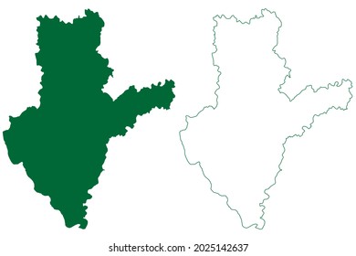 Distrito de Sambhal (estado de Uttar Pradesh, República de la India) mapa de ilustración vectorial, dibujo de garabatos mapa de Sambhal