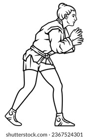 Sambo. Sambo wrestling. Girl sambo wrestler. Girl athlete. Vector image of a sambo wrestler on a white background with lines.