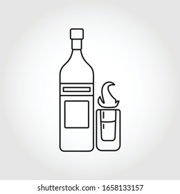 sambuca bottle with fire glass line icon