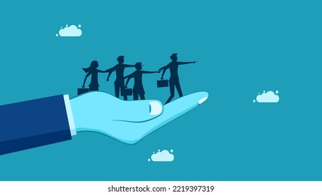 The same attitude in the organization. Businessman pointing to the same goal on the hand