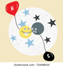 Same curved line produce both happy and sad face like our reaction to a situation. Vector illustration.