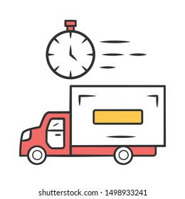 Same day delivery color icon. Fast shipping service and postal system. Express delivery truck. Quick parcel transportation. Shipment, courier service. Isolated vector illustration