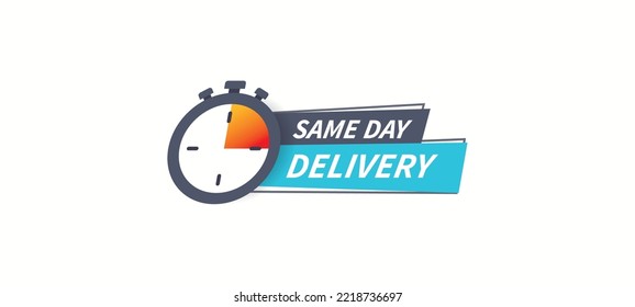 Same day delivery, express delivery label sticker, stopwatch timer icon