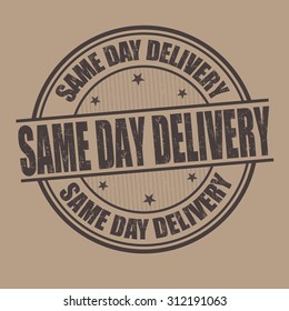 Same day delivery grunge rubber stamp on cardboard background, vector illustration