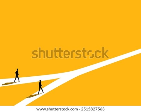 Same destination. Two businessmen walk the same path for business opportunities