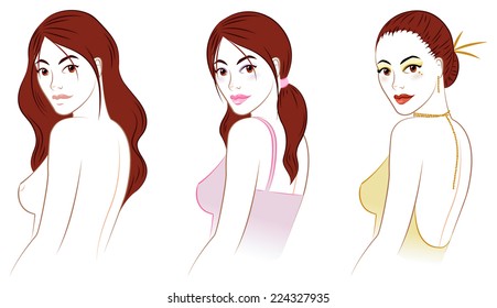 Ilustraciones De Naked Woman Brown Long Hair Ilustraciones Im Genes Y Vectores De Stock