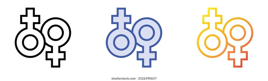 gleichgeschlechtliches Symbol. Lineares, blaues Füllungs- und Farbverlauf-Design einzeln auf weißem Hintergrund