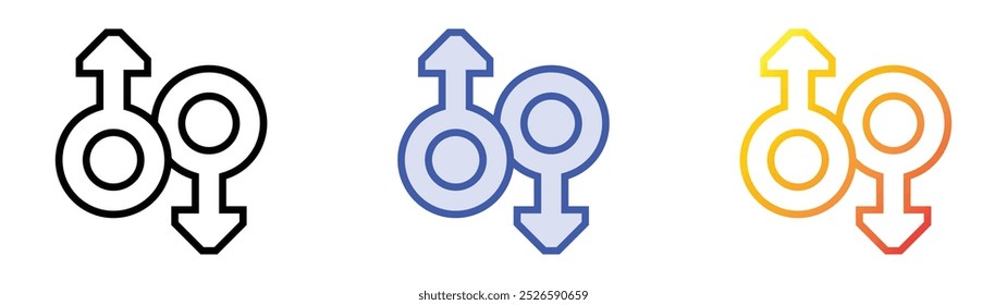 gleichgeschlechtliches Symbol. Lineares, blaues Füllungs- und Farbverlauf-Design einzeln auf weißem Hintergrund
