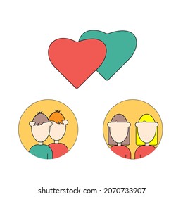 Same sex love. Vector icons. The feeling is wonderful. Men and women .