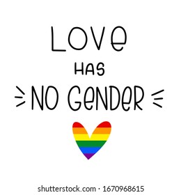 El matrimonio del mismo sexo apoya el diseño de letras vectoriales con amor no tiene texto de género y la imagen del corazón del arcoiris para hacer el orgullo LGBT pantalones de hierro sobre o imprimir. 