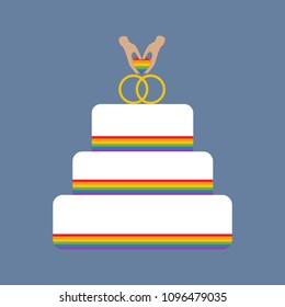 Same sex wedding cake on the blue background. Vector illustration
