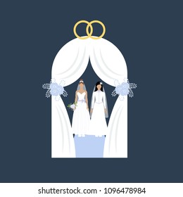 Same sex wedding on the blue background. Vector illustration