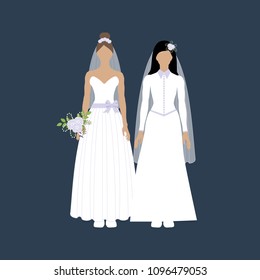 Same sex wedding on the blue background. Vector illustration