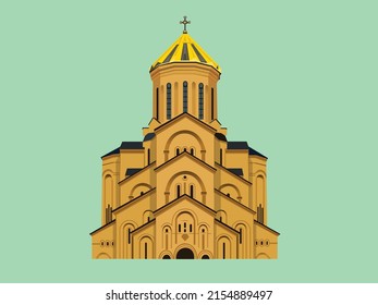 Iglesia de Sameba, Catedral de la Santísima Trinidad de Tiflis.Georgia, Tiflis.Ilustración vectorial.