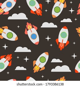 Sameless pattern with space rockets, vector illustration. Textile print, wrapping paper
