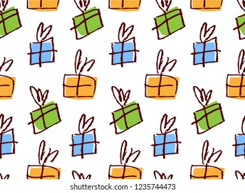 Sameless vector trendy colorful presents background vector illustration. Сhristmas gift wrapping paper.